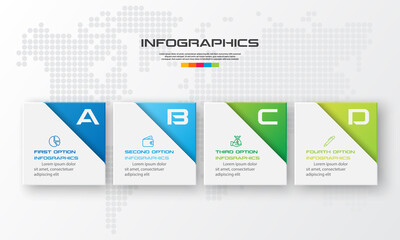 Business infographics template 4 steps with square,Element for design invitations,Vector illustration.