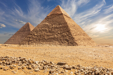 Fototapeta na wymiar The Pyramid of Chephren and the Pyramid of Cheops, Giza, Egypt