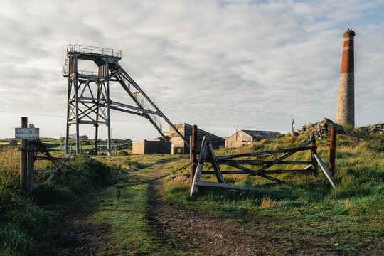 Botallack mine in Cornwall UK during sunset with vibrant colours 