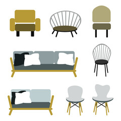 set of furniture icons isolated on white background,chair icons for interior 