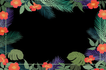 Fototapeta na wymiar Summer tropical background with exotic leaves. Vecter Illustration.