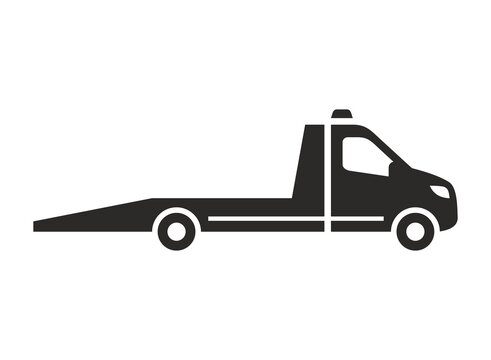 Tow truck icon. Recovery truck. Breakdown cover. Recovery service. Roadside assistance. Vector icon isolated on white background.