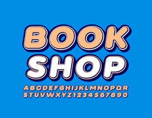 Vector retro sign Book Shop. Trendy educational Font. Decorative Alphabet Letters and Number