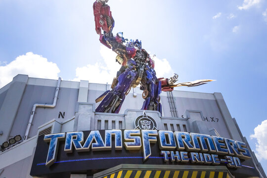 ORLANDO, FLORIDA, USA - MAY 08, 2018: Universal Studios. Entrance of Transformers 3D ride.