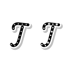 Letter T with light bulbs, on and off neon font