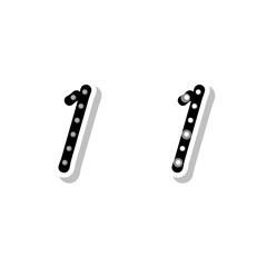 Number 1 with light bulbs, on and off neon font