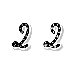 Number 2 with light bulbs, on and off neon font