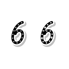 Number 6 with light bulbs, on and off neon font