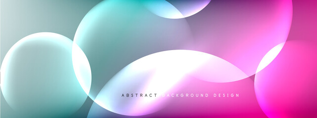 Vector abstract background liquid bubble circles on fluid gradient with shadows and light effects. Shiny design templates for text