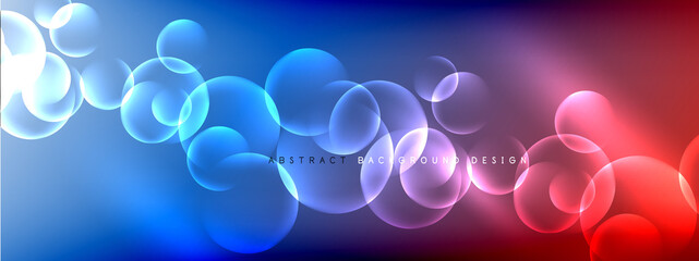 Vector abstract background liquid bubble circles on fluid gradient with shadows and light effects. Shiny design templates for text