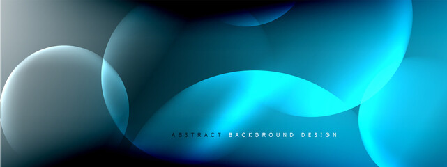 Vector abstract background liquid bubble circles on fluid gradient with shadows and light effects. Shiny design templates for text