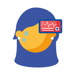 Sick woman with fever and smartphone with heart pulse vector design