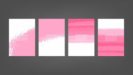 Big set of bright vector pink watercolor on vertical black background for brochure poster or flyer