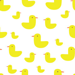 Cute seamless pattern design with yellow ducks on white background. Perfect for baby fabric, textile, kids fashion. Surface pattern design.
