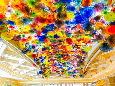 Las Vegas, USA - May 05, 2016: The Hand Blown Glass Flower Ceiling at the Bellagio Hotel