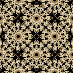 Baroque 3d seamless pattern. Vector ornamental Damask background. Beautiful vintage floral gold ornaments with flourish frames, flowers, leaves. Luxury ornate design for wallpapers, fabric, prints