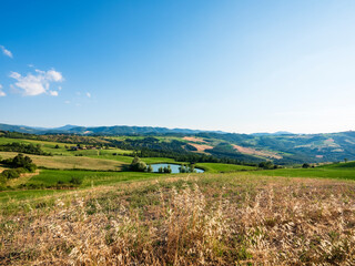 Hilly landscape of Oltrepò Pavese, Italy.