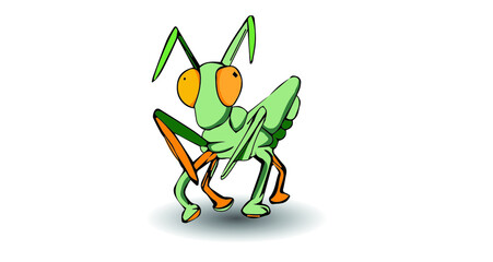 2D flat, Abstract animal charactor, Vector design funny grasshopper cartoon character, creative illustration icon and symbol for decoration.