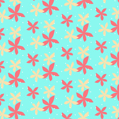 Fresh illustration flower pattern? pink and vanilla tropical flowers on turquoise background