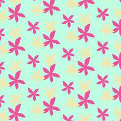 Fresh illustration flower pattern,pink and vanilla tropical flowers on turquoise background