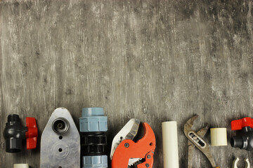 Soldering iron for PVC, scissors, wrenches, couplings and other accessories for water supply