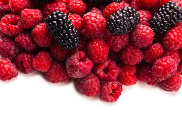 Tasty raspberry and blackberry background.