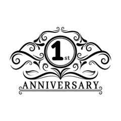 1 years Anniversary logo, luxurious 1st Anniversary design celebration.