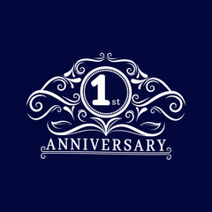 1 years Anniversary logo, luxurious 1st Anniversary design celebration.
