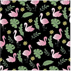 Summer flamingo and leaves seamless pattern.