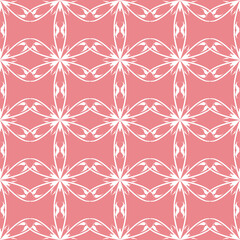 Pink seamless background with white flloral pattern