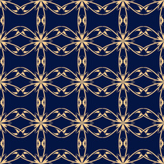 Floral seamless pattern. Golden design on dark blue background