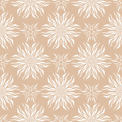 Floral seamless pattern. White flowers on beige background