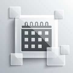 Grey Calendar icon isolated on grey background. Event reminder symbol. Square glass panels. Vector.