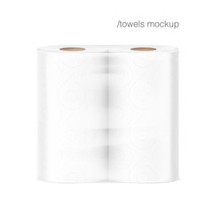 Kitchen towels in film mockup. Vector illustration. Can be use for template your design, presentation, promo, ad. EPS10.