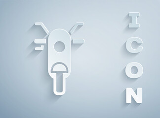Paper cut Scooter icon isolated on grey background. Paper art style. Vector.