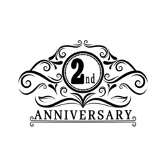 2nd years Anniversary logo, luxurious 2nd Anniversary design celebration.