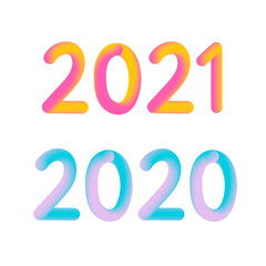 Vector illustration: Colorful 3d number of 2021 on white background. Happy New Year.