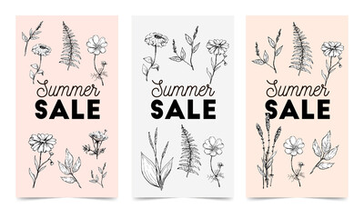 Set of abstract web banner templates with floral background. Different sizes