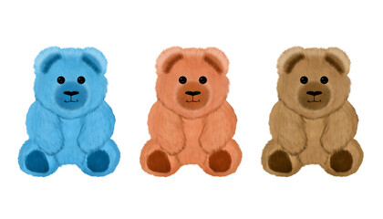 Teddy bear in three different colors