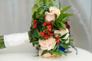 Decorative bouquet of fresh flowers to decorate the festive table