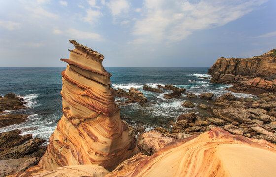 Rocky coast of the Pacific Ocean at Taipei Taiwan.
