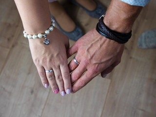 Newly weds holding hands