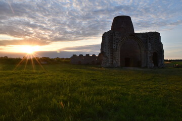 Sunset/night time at St Benet's Abbey, medieval ruins at Ludham on the Norfolk Broads