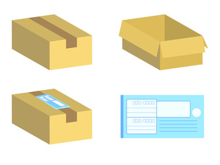 ダンボールと宅配伝票のベクターイラスト