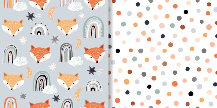 Fototapeta Seamless patterns set with animals and stars, baby decorations