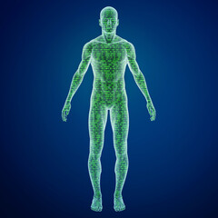 3D rendering of a human with binary code