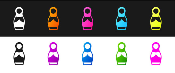 Set Russian doll matryoshka icon isolated on black and white background. Vector.
