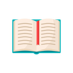 Simple illustration of open book isolated on white background. Vector icon for web. Design for education or reading concept.