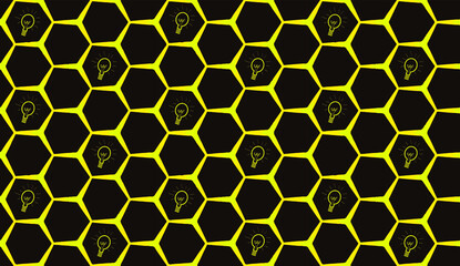 light bulb in polygonal seamless pattern, modern representation of the electrical network or a network of ideas, brown and yellow background, vector illustration