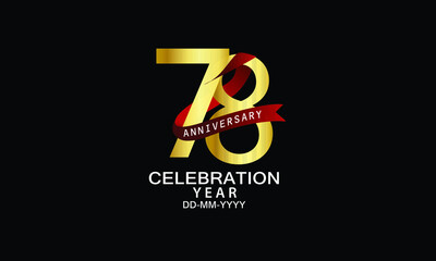 78 year anniversary red ribbon celebration logotype. anniversary logo with Red text and Spark light gold color isolated on black background, design for celebration, invitation - vector
